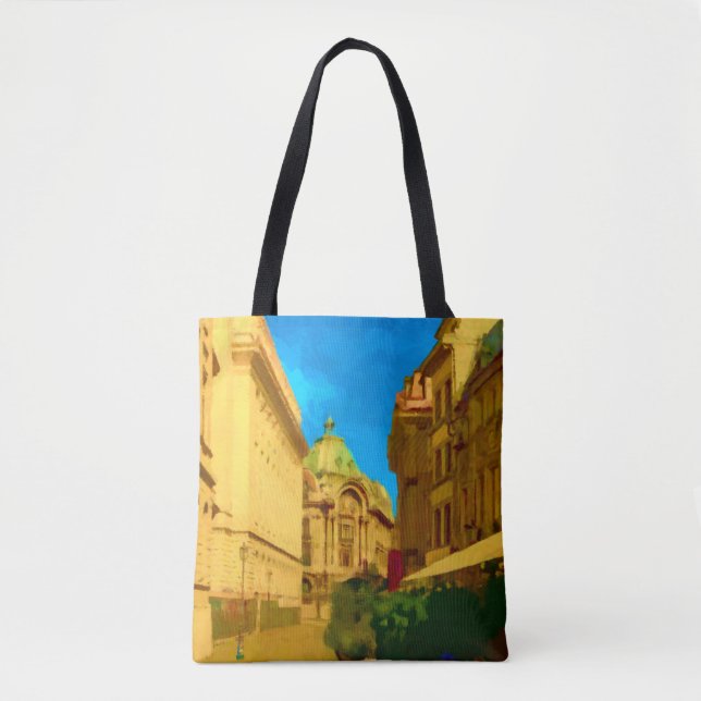 Bolsa Tote Impressão de Pintura Digital de Palácio Bucareste (Frente)