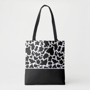 Bolsa Tote Impressão de Pontuação da Vaca Branca-Preta