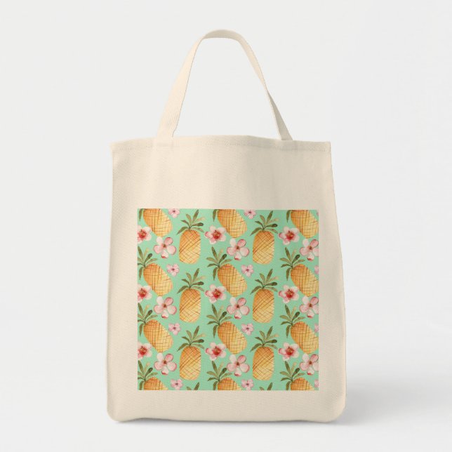 Bolsa Tote Impressão de retrô tropical sobre fundo de menta (Frente)