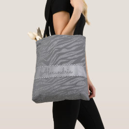 Bolsa Tote Impressão de Silver Zebra com Glittery na Cinza Pe