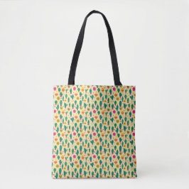 Bolsa Tote Impressão de Tecido amarelo Kawaii, padrão Cactus