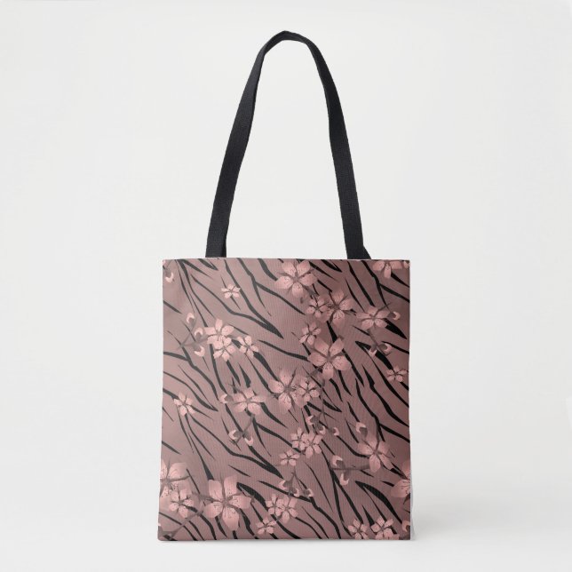 Bolsa Tote Impressão de tigre floral (Frente)