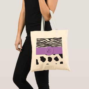 Bolsa Tote Impressão de Vaca, Pontos de Vaca, Bandas de Zebra