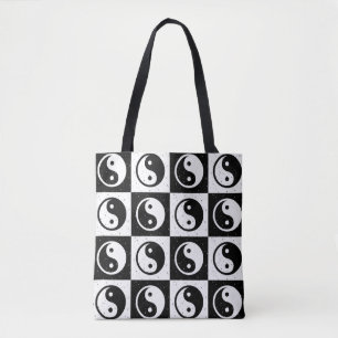Bolsa Tote Impressão do bloco Zen Yin-yang, branco preto, mar