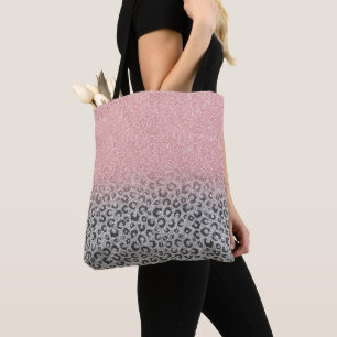 Bolsa Tote Impressão do Leopard Glitter e Rosa Dourado Elega