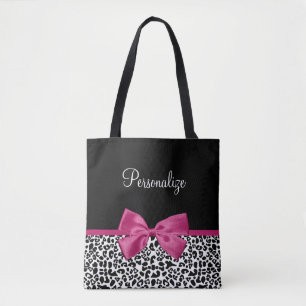 Bolsa Tote Impressão do Leopardo de Fita Rosa Vivaciosa Escu