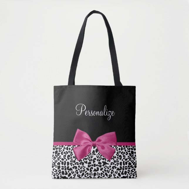 Bolsa Tote Impressão do Leopardo de Fita Rosa Vivaciosa Escur (Frente)