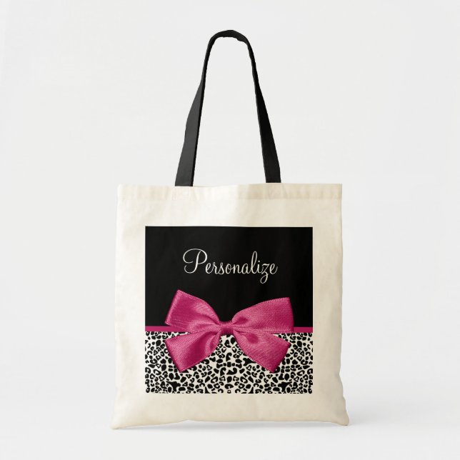 Bolsa Tote Impressão do Leopardo de Fita Rosa Vivaciosa Escur (Frente)