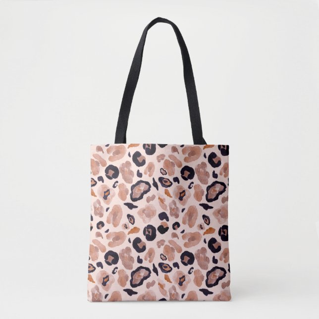Bolsa Tote Impressão do leopardo, sem problemas, fundo bege. (Frente)