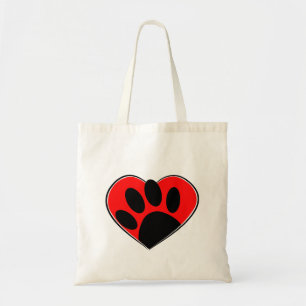 Bolsa Tote Impressão E Coração Vermelho Da Pata Do Cão