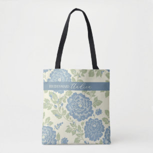 Bolsa Tote Impressão em bloco Floral Azul Verde com Listra Az