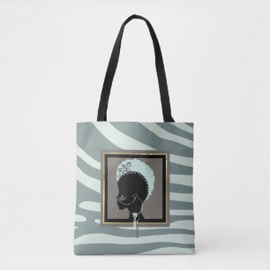 Bolsa Tote Impressão em verde, creme e zebra preta