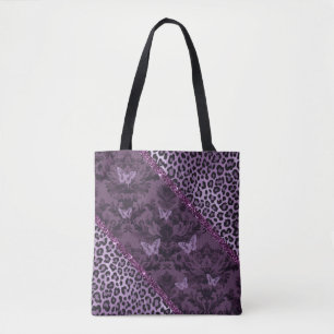 Bolsa Tote Impressão floral de grunge roxo