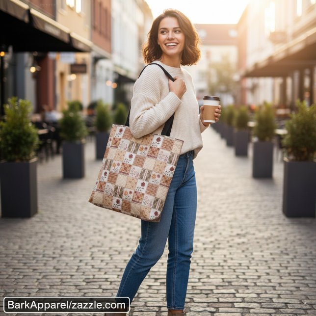 Bolsa Tote Impressão Floral de Remendo de Outono (Criador carregado)