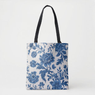 Bolsa Tote Impressão Floral inspirada no Vitoriano Azul e Bra