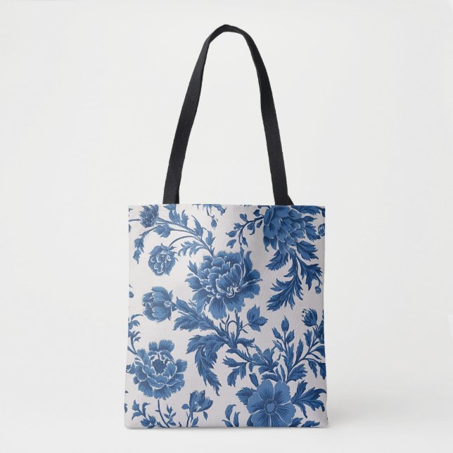 Bolsa Tote Impressão Floral inspirada no Vitoriano Azul e Bra (Frente)