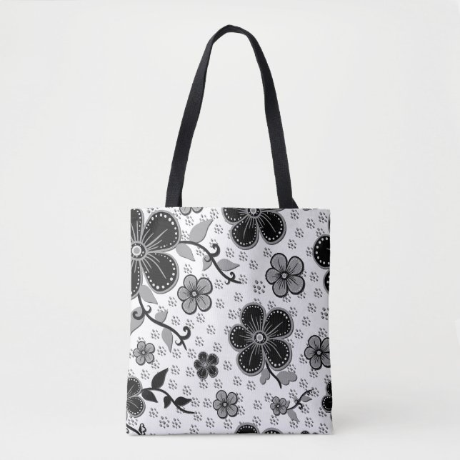 Bolsa Tote Impressão Floral Preta e Branca (Frente)