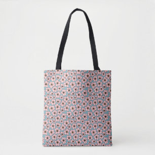 Bolsa Tote Impressão Floral Rosa e Azul Turquesa