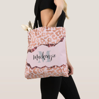 Bolsa Tote Impressão Leopardo com brilho Dourado rosa