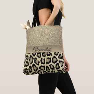 Bolsa Tote Impressão Leopardo Dourada com brilho