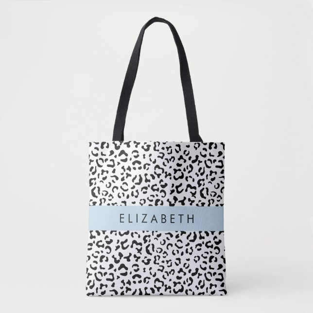 Bolsa Tote Impressão Leopardo, Manchas, Preto E Branco, Seu N (Frente)