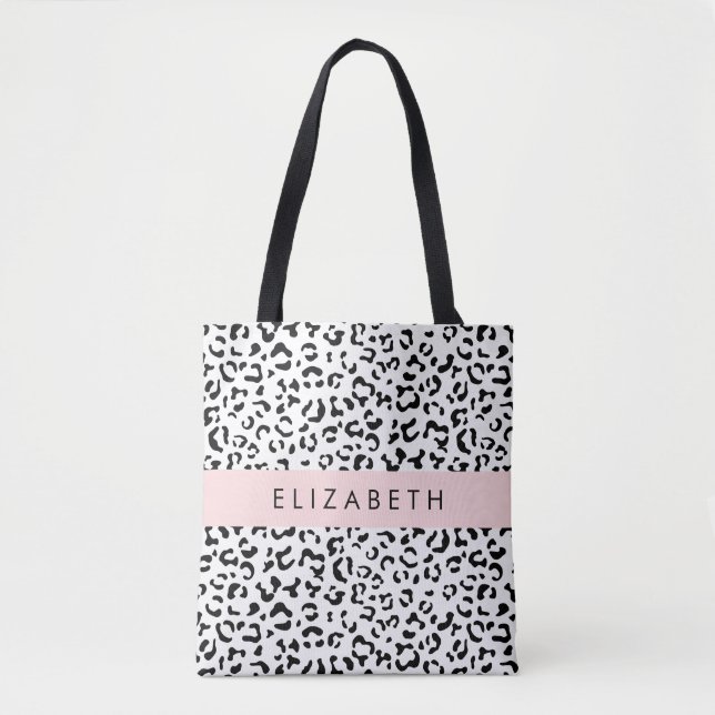 Bolsa Tote Impressão Leopardo, Manchas, Preto E Branco, Seu N (Frente)