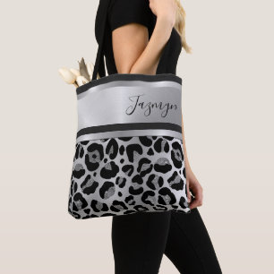Bolsa Tote Impressão personalizado Glittery Silver Leopard Sa