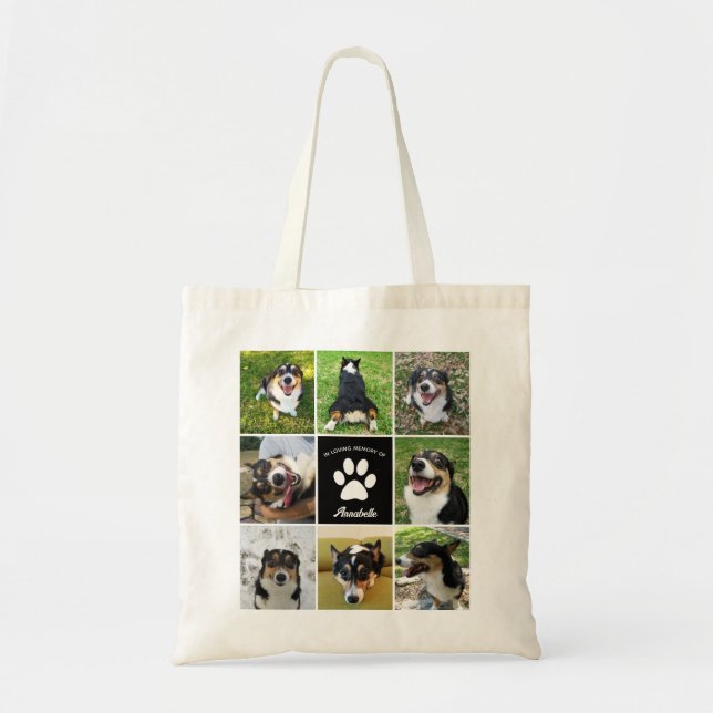 Bolsa Tote Impressão Pet Memorial Custom Dog Collage Paw (Frente)