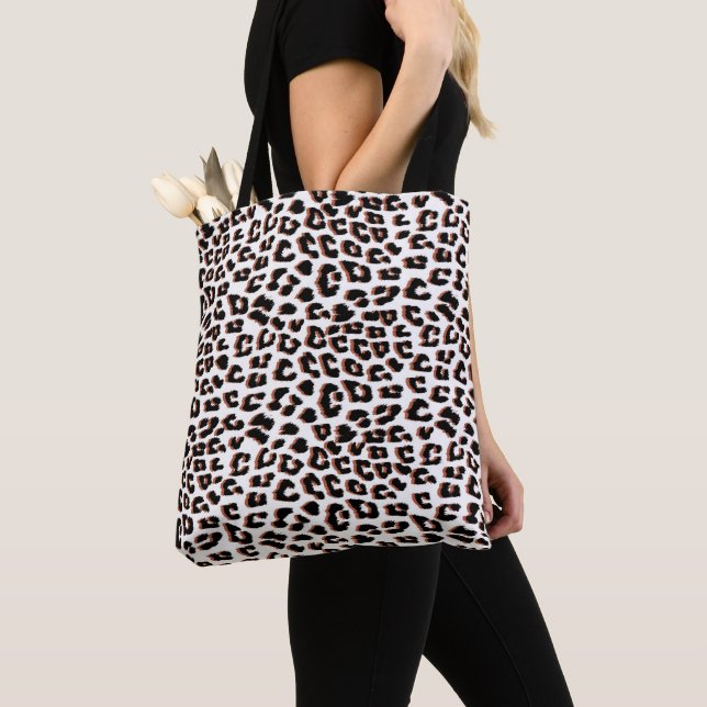 Bolsa Tote Impressão Preta Castanho e Leopardo Branco (Close Up)