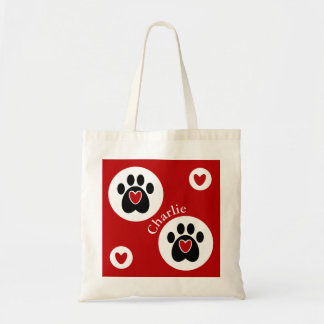 Bolsa Tote Impressão preto da pata e coração vermelho