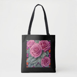 Bolsa Tote Impressão Rosa Rosa Rosa Rosa, Grande Vitoriano Pa