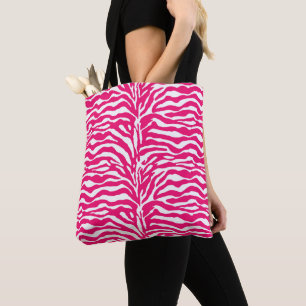 Bolsa Tote Impressão Selvagem de Animais, Zebra, Rosa e Branc