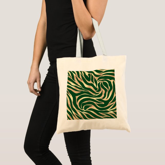Bolsa Tote Impressão Verde Elegante e Dourada de Zebra Zebra (Frente (produto))