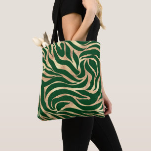 Bolsa Tote Impressão Verde Elegante e Dourada de Zebra Zebra