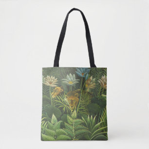 Bolsa Tote Impressão Vintage de Leão na Selva Tropical de Hen