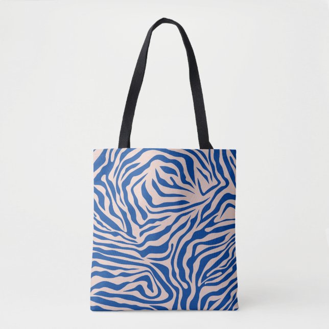 Bolsa Tote Impressão Zebra Azul Zebra Stripe Impressão Animal (Frente)