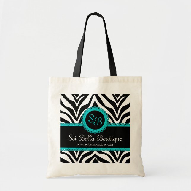 Bolsa Tote Impressão Zebra e Monograma do Lace Aqua (Frente)