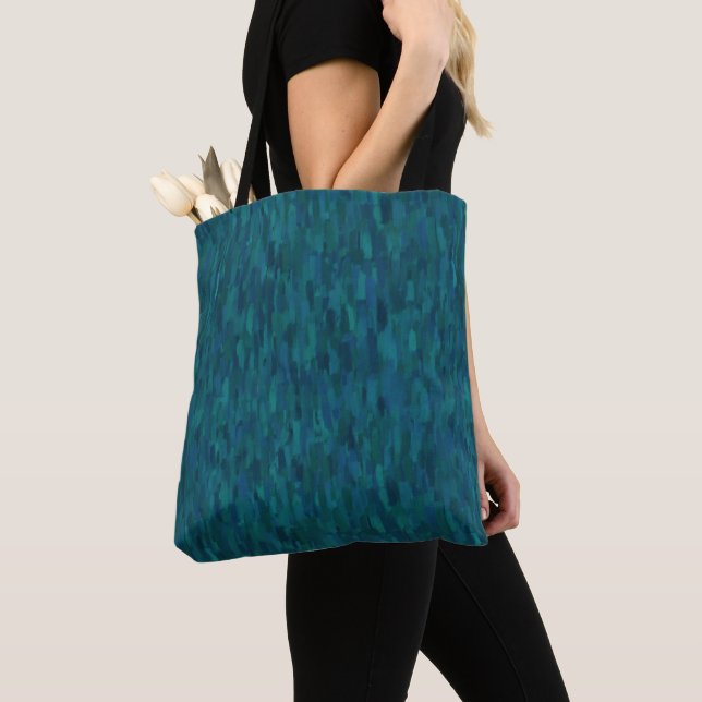 Bolsa Tote Impressionist Brush Strokes, Navy, Teal, Blue (Close Up)