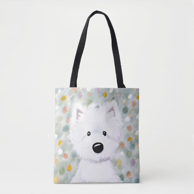 Bolsa Tote Impressões de KiniArt Fluffy Westie (Frente)