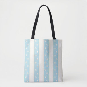 Bolsa Tote Impressões de pata de gato em azul pálido e faixa