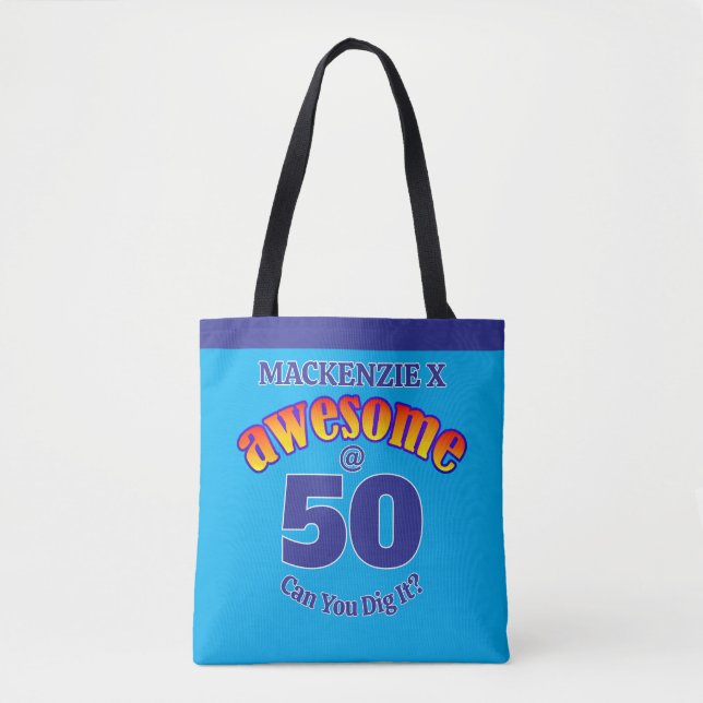 Bolsa Tote INCRÍVEL 50 Aniversário com texto azul (Frente)