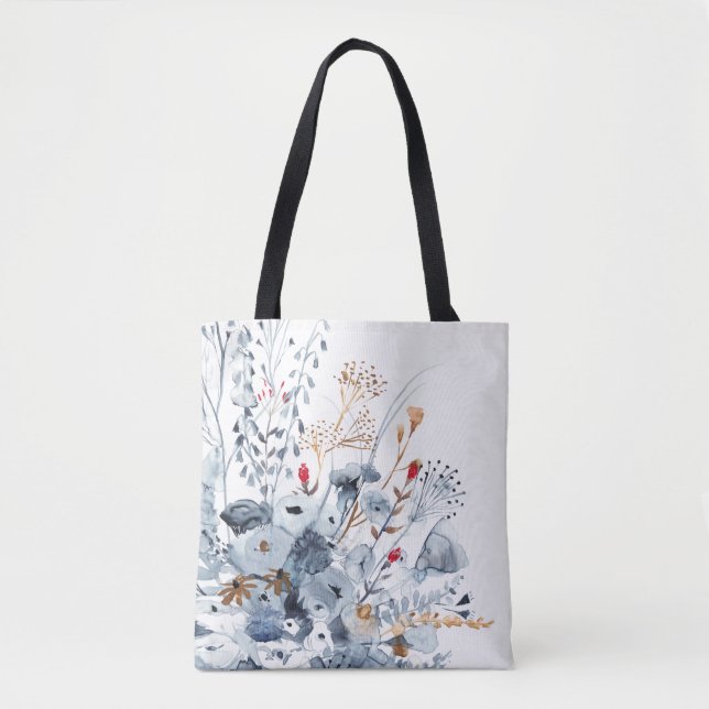 Bolsa Tote Indigo & Ochre - Flores de Aquarela (Frente)