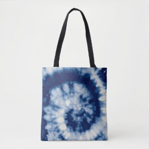 Bolsa Tote Indigo Round. Bohemian Tie Dye. Blue Roll Psychede