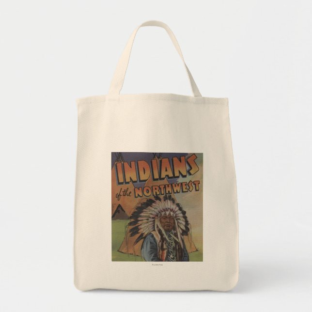 Bolsa Tote Índios do Noroeste - Chefe e Teepee Indiano (Frente)