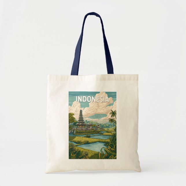 Bolsa Tote Indonesia Illustration Travel Art Vintage (Frente)