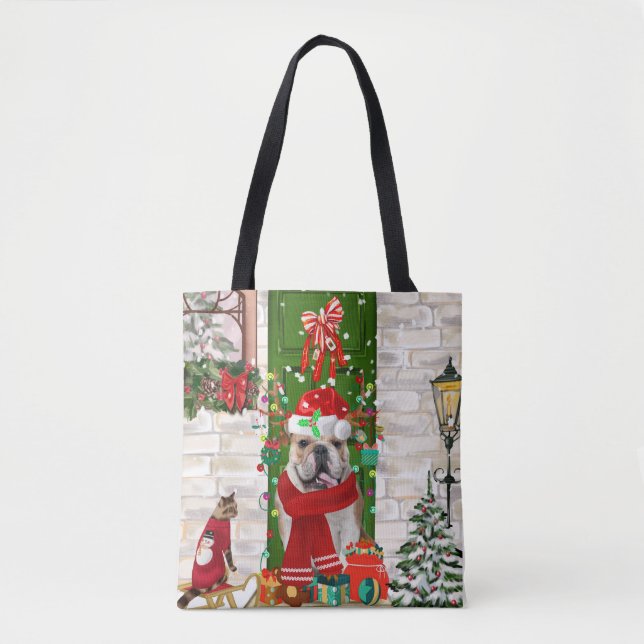 Bolsa Tote Inglês Buldogue Christmas (Frente)
