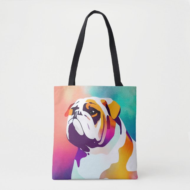 Bolsa Tote Inglês Bulldog Dog Wild Nature Animal Painting (Frente)