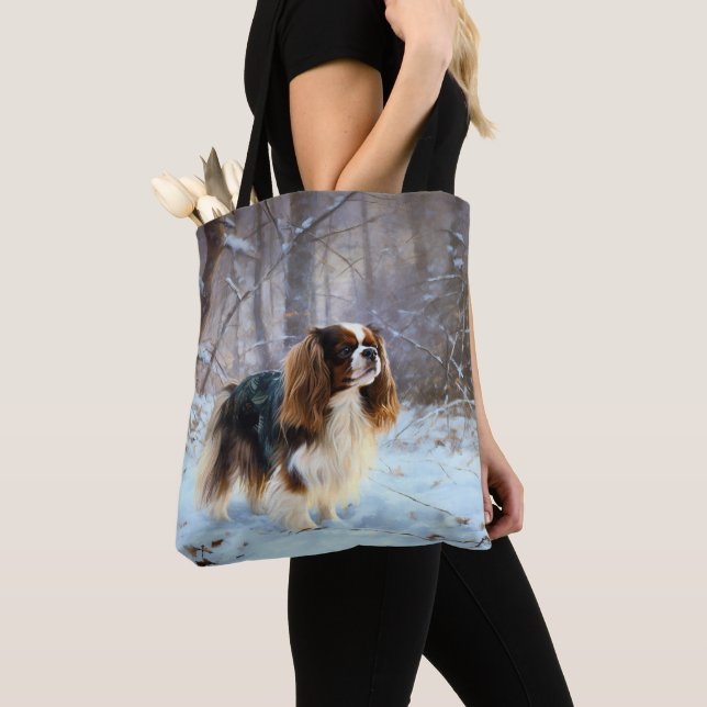 Bolsa Tote Inglês Toy Spaniel Deixe-o nevar Natal (Close Up)