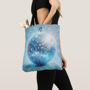 Bolsa Tote Iniciais de Bola de Disco Luminosa Azul