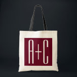 Bolsa Tote Iniciais de Casais simples | Branca e Borgonha<br><div class="desc">Clássico,  ousado e moderno.</div>